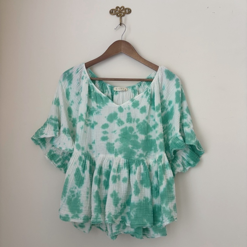StarkX Romi Green Tie Dye Gauze Top Medium Coastal Summer